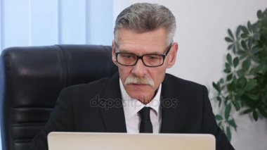 yaşlı işadamı modern ofis içinde bilgisayar ile çalışma