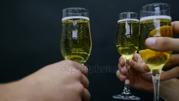 Vrienden hebben wijn roosteren rammelende wijnglazen verfijnd diner Party vakantie reizen Happy Birthday Celebration feestelijke Concept vakantie — Stockvideo