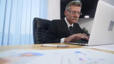 yaşlı işadamı modern ofis içinde bilgisayar ile çalışma