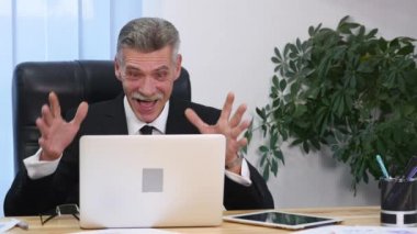 Exulting işadamı heyecanlanıyor ve sonunda kazanır