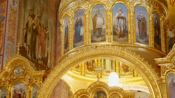 Decoración interior. Fresco del Concilio de la Iglesia, el Interior de la Catedral — Vídeo de stock