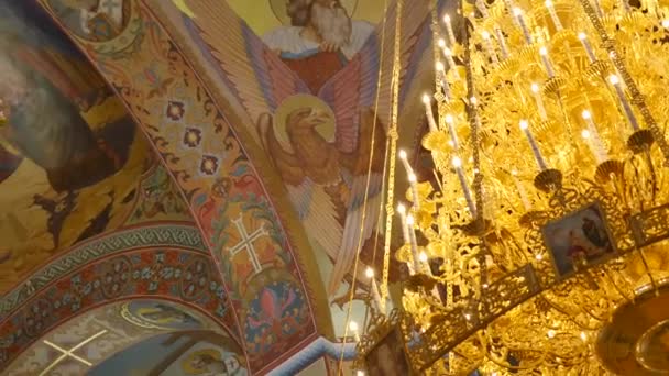 Decoración interior. Fresco del Concilio de la Iglesia, el Interior de la Catedral — Vídeos de Stock