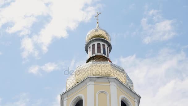 Yellow Walls of Church on Blue Sky on a Background — Stock Video