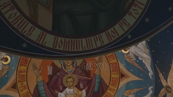 Decoración interior. Fresco del Concilio de la Iglesia, el Interior de la Catedral — Vídeos de Stock
