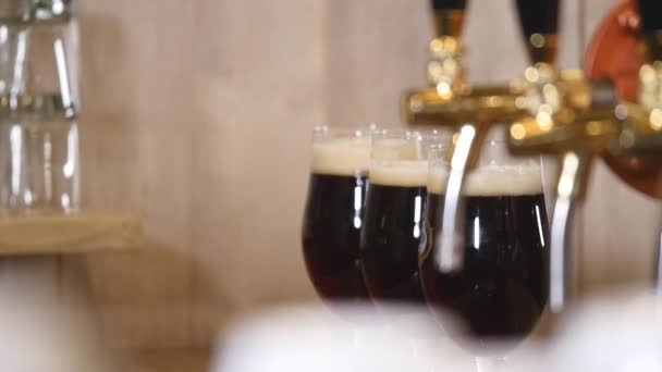 Пиво наливают в стакан — стоковое видео