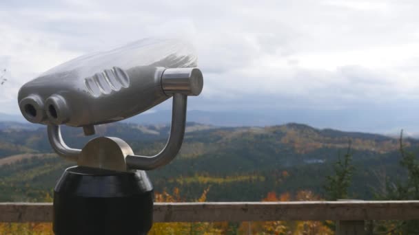 Telescope at the autumn mountains — Stock Video