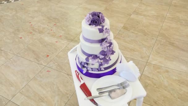 Primo piano torta nuziale. Tonalità viola — Video Stock