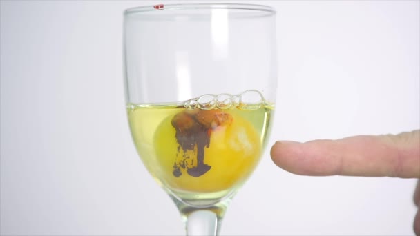 Eigelb im Glas auf weißem Hintergrund — Stockvideo