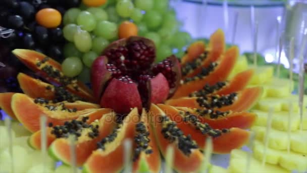 Colorful Tropical Fruit Buffet with drinks — Stock Video