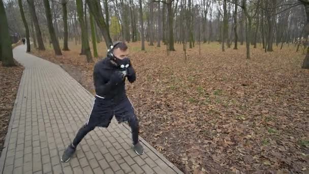 Jovem atlético fazendo aquecimento antes do exercício e jogging — Vídeo de Stock