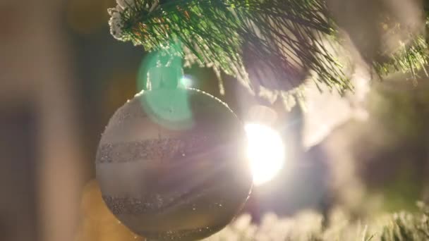 Christmas Balls on Christmas Tree. close up. selective focus — Stock Video