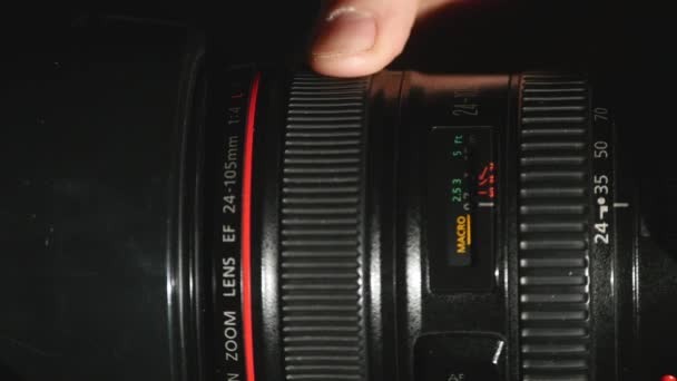 Detalhe da configuração da lente da câmera — Vídeo de Stock
