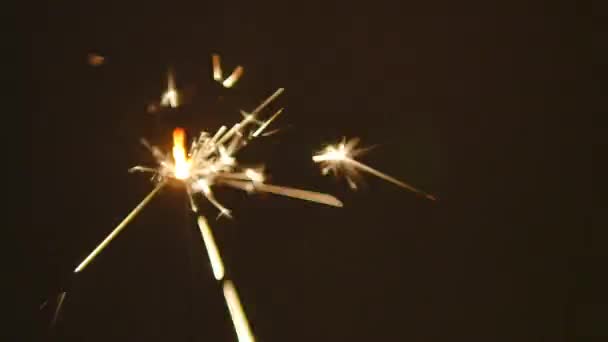 Firework sparkler burning with lights in background — Stock Video