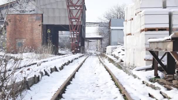 Materiali da costruzione e da costruzione in vendita immagazzinati su scaffali metallici all'aperto in un magazzino insieme a pallet in legno per il carico, la distribuzione e lo stoccaggio — Video Stock