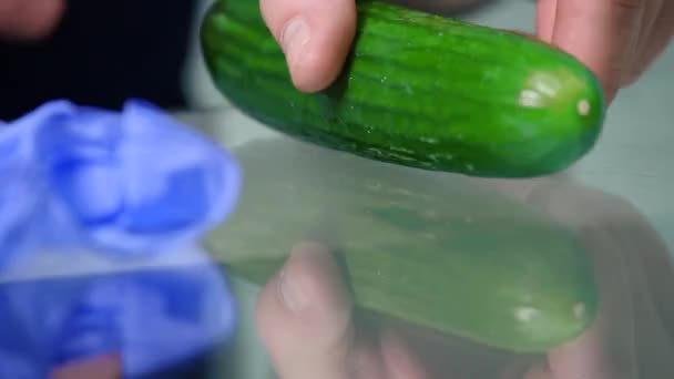 Fresh cucumber on the table — Stock Video