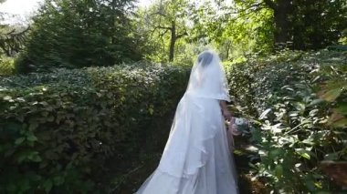 Gelin yol boyunca çalıların arasında gider.