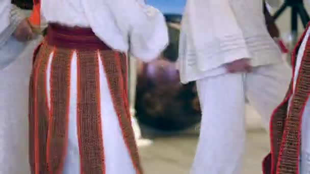 Personas en traje nacional ejecuta un baile ucraniano — Vídeos de Stock