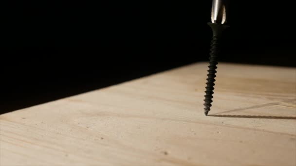 The man twists the screws into the boards using a screwdriver. — Stock Video