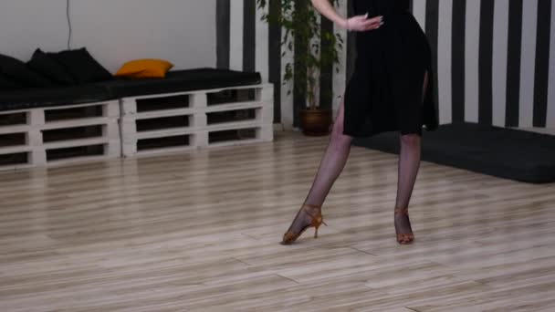 Danser vrouw excersizing in dans studio kamer — Stockvideo