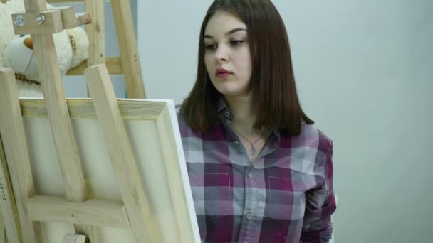 Bellas pinturas de artista sobre lienzo — Vídeo de stock
