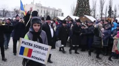 Chernivtsi - Ukrayna - 15 Ocak 2018 geleneksel yıllık gün Noel etnografik Folklor Festivali Malanka Fest 2018 n Chernivtsi Ukraynalı şehir