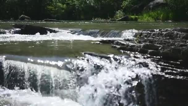 Folyó hegyi táj, a természet, patak, Creek, patak, kis vízesés — Stock videók