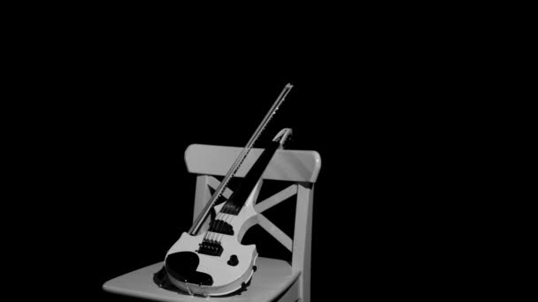 Violon blanc sur une chaise blanche sur fond noir — Video