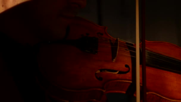 Violinist man playing the violin on a black background. Close up — Stock Video