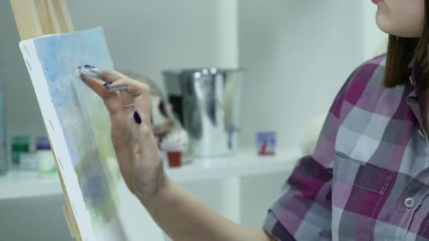 Kaunis taiteilija maalit kankaalle — kuvapankkivideo