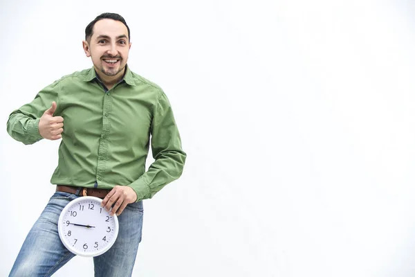 Concepto de tic tac. Hombre divertido en previsión de algún evento especial . —  Fotos de Stock