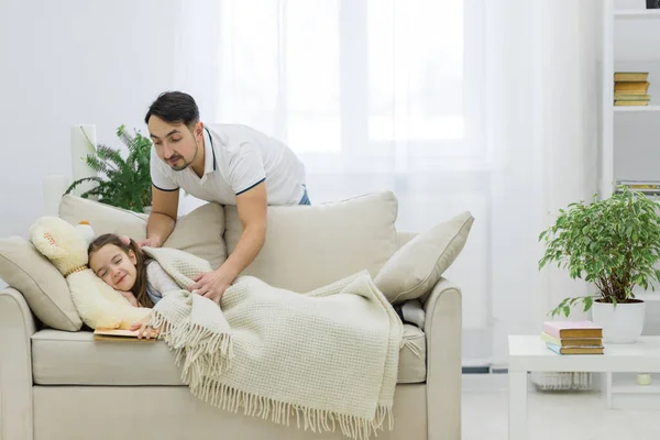 Father made her daughter sleep on sofa.