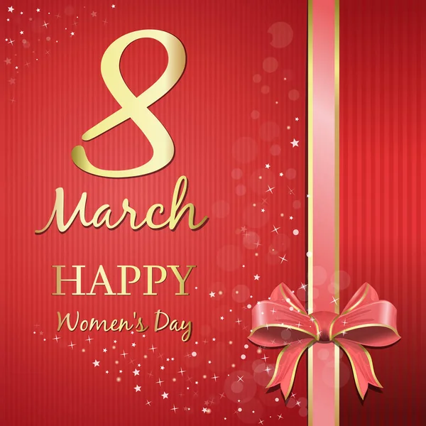 Happy Womens Day. Gold lettering on a pink festive background. International Womens Day card — Stock Vector