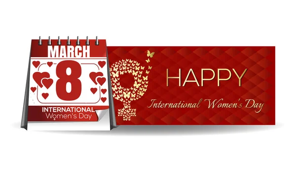 Calendario con fecha festiva, 8 de marzo. Día Internacional de la Mujer — Vector de stock