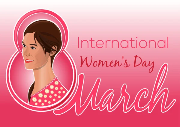 Wenskaart voor de internationale Vrouwendag. Briefkaart met een mooie vrouwen — Stockvector