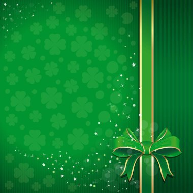 Şerit, yay ve metin için boş alan ile St Patrick's Day için yapraklı yonca ile yeşil şenlikli arka plan