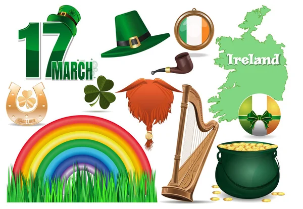 17 Mart. St Patricks Günü için Vector Icons set — Stok Vektör