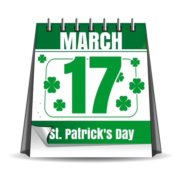 Kalender med festliga datum. 17 mars. St Patricks Day firande. Holiday datum i kalendern — Stock vektor