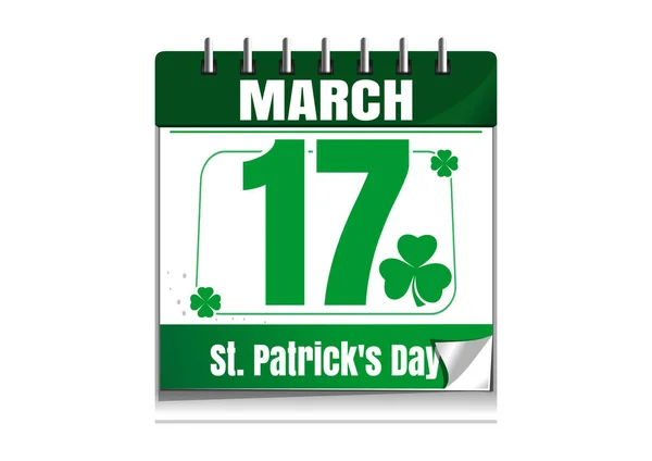 Kalendarz z dnia 17 marca. St.Patricks dzień kalendarza — Wektor stockowy