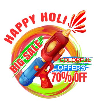 Promotional background with pichkari for Holi festival. Big sale clipart