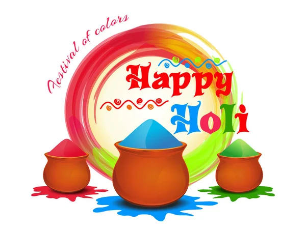 Gelukkige Holi. Festival van kleuren. Vector illustratie met poeder kleur, kleurrijke gulal. Holi kleur poeder — Stockvector