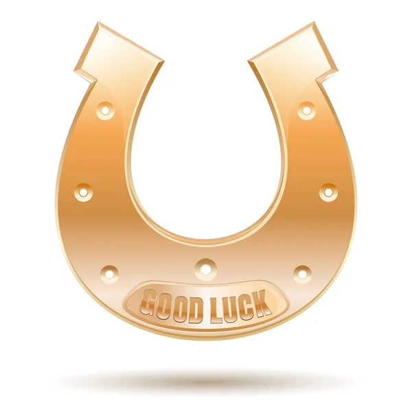 Herradura de oro con la inscripción - Buena suerte — Vector de stock