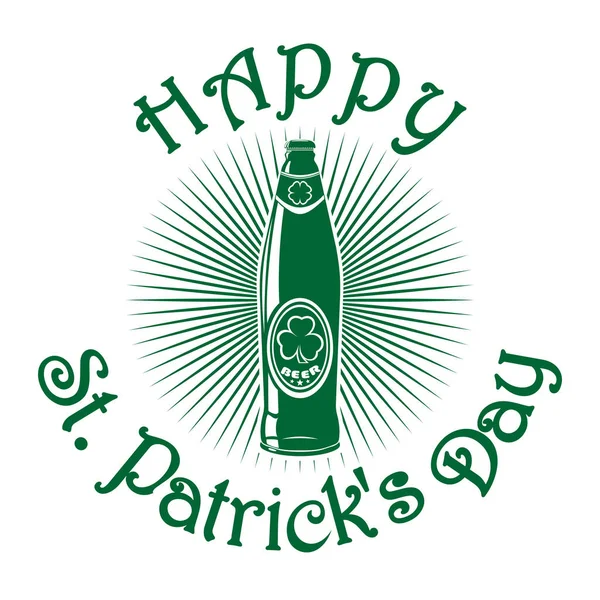 Garrafa de cerveja com folha de trevo. Símbolo de celebração do dia de St. Patricks — Vetor de Stock