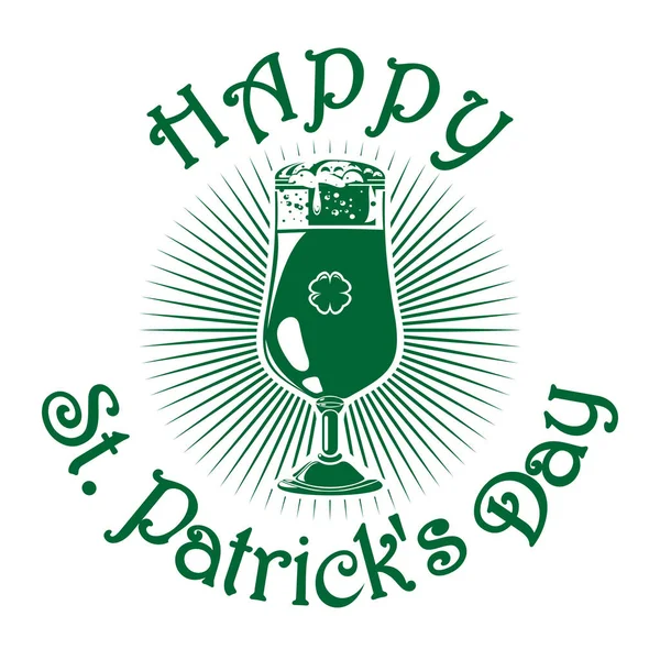 Copo de cerveja com a imagem de trevo. Símbolo de celebração do dia de St. Patricks — Vetor de Stock