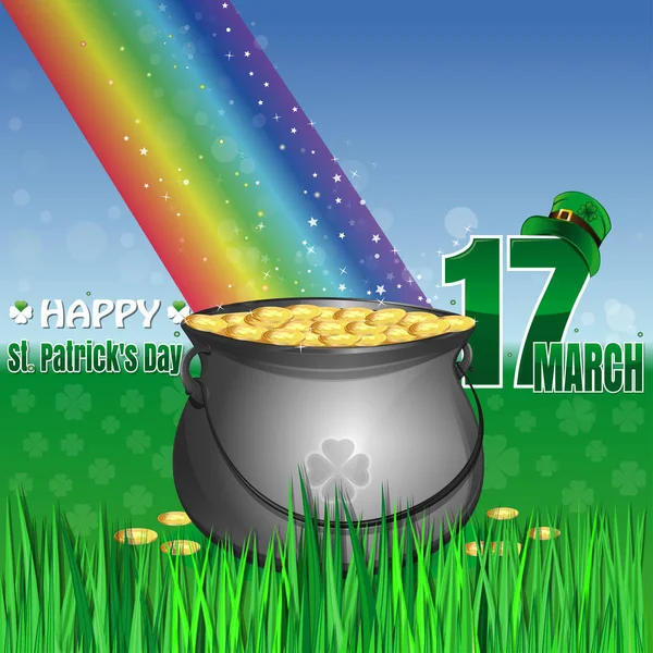 Yeşil pot ve cüce şapkası. Mutlu St Patricks Günü — Stok Vektör