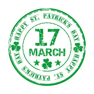 Mart 17. Yeşil lastik damgası yonca ve metin mutlu St Patricks Günü ile
