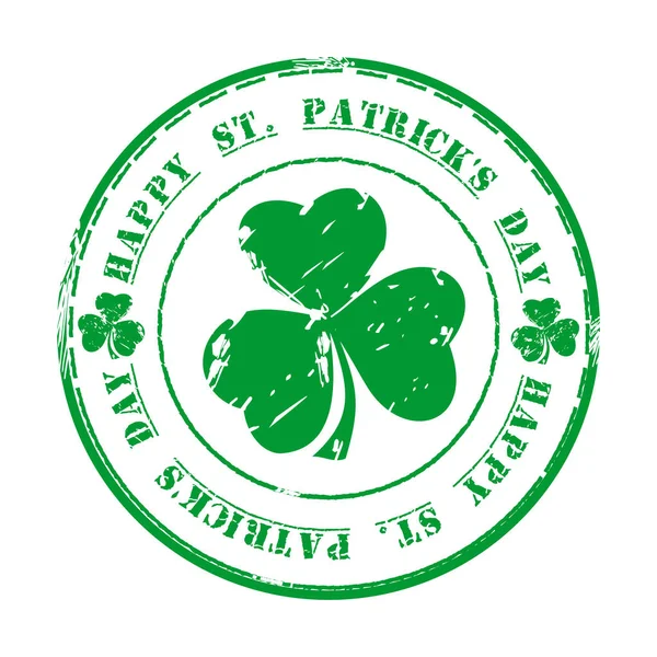 Feliz dia de St. Patricks. 17 de Março. Selo de borracha grunge verde com trevo e texto — Vetor de Stock