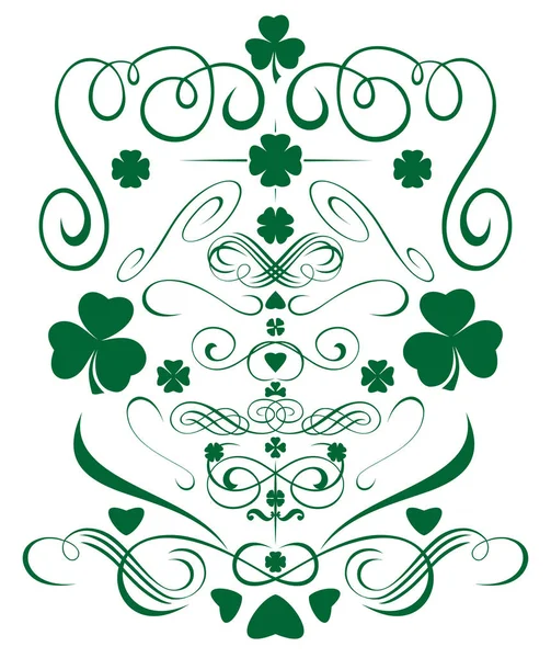 Комплект элементов зеленого дизайна на День Святого Патрика — стоковый вектор