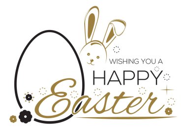 Greeting inscription with the Easter bunny and Easter eggs. Wishing You a Happy Easter clipart