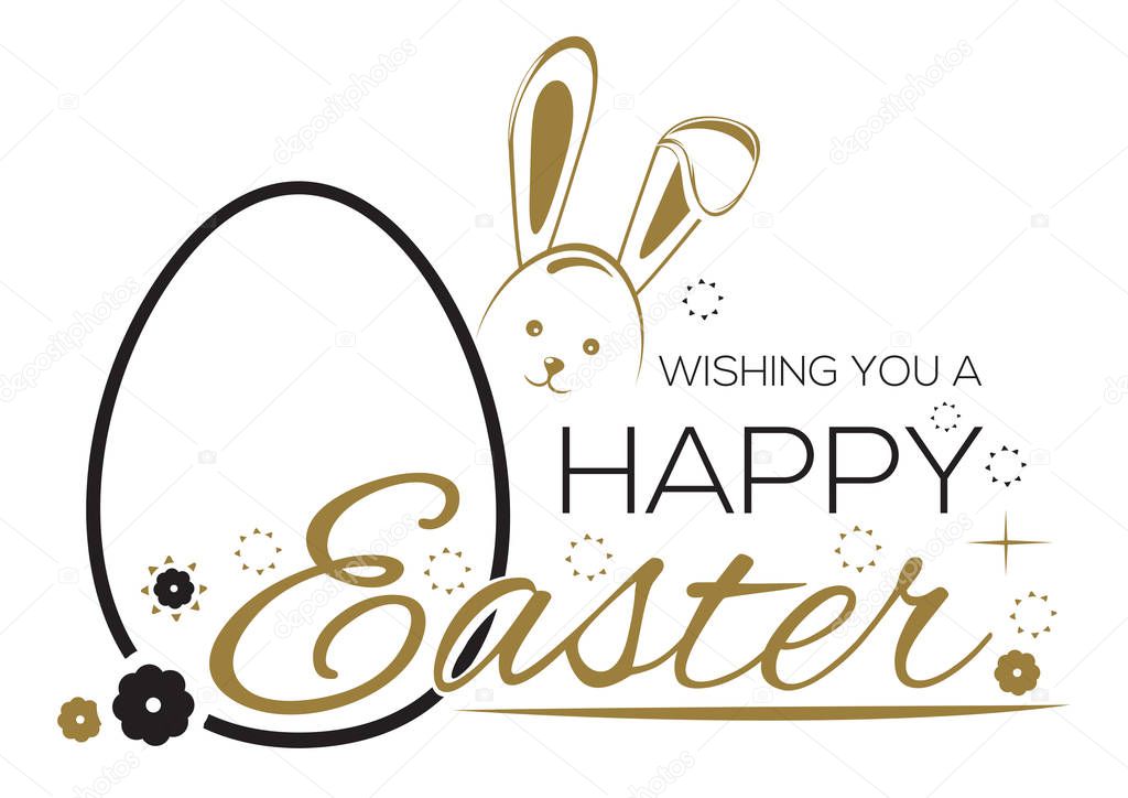 Greeting inscription with the Easter bunny and Easter eggs. Wishing You a Happy Easter