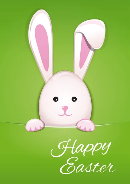กระต่ายอีสเตอร์น่ารักบนพื้นหลังสีเขียวฤดูใบไม้ผลิ สุขสันต์วันอีสเตอร์ — ภาพเวกเตอร์สต็อก